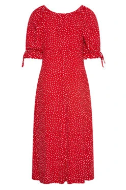 LIMITED COLLECTION Curve Red Spot Print Milkmaid Side Split Maxi Dress -Plus Size Apparel Shop 6f2d6f35 e639 40 214482 Y