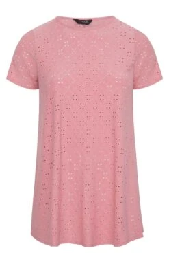 YOURS Curve Pink Broderie Anglaise Swing T-Shirt -Plus Size Apparel Shop 6fb4318c ba52 4e 320301 X