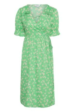 YOURS Curve Green Daisy Print Frill Sleeve Wrap Dress -Plus Size Apparel Shop 73193a86 d7f9 48 137159 X