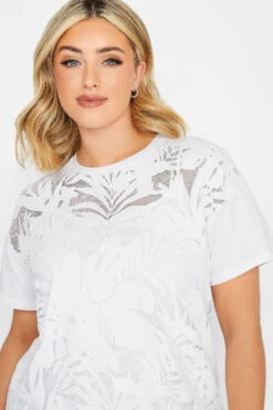 YOURS Curve White Floral Mesh Front T-Shirt -Plus Size Apparel Shop 7356a664 8c7c 4d 320829 D