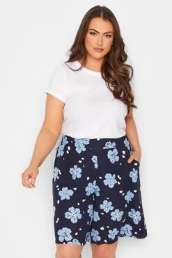 YOURS Curve Navy Blue Floral Print Jersey Shorts -Plus Size Apparel Shop 73d9498f 2049 45 144770 A