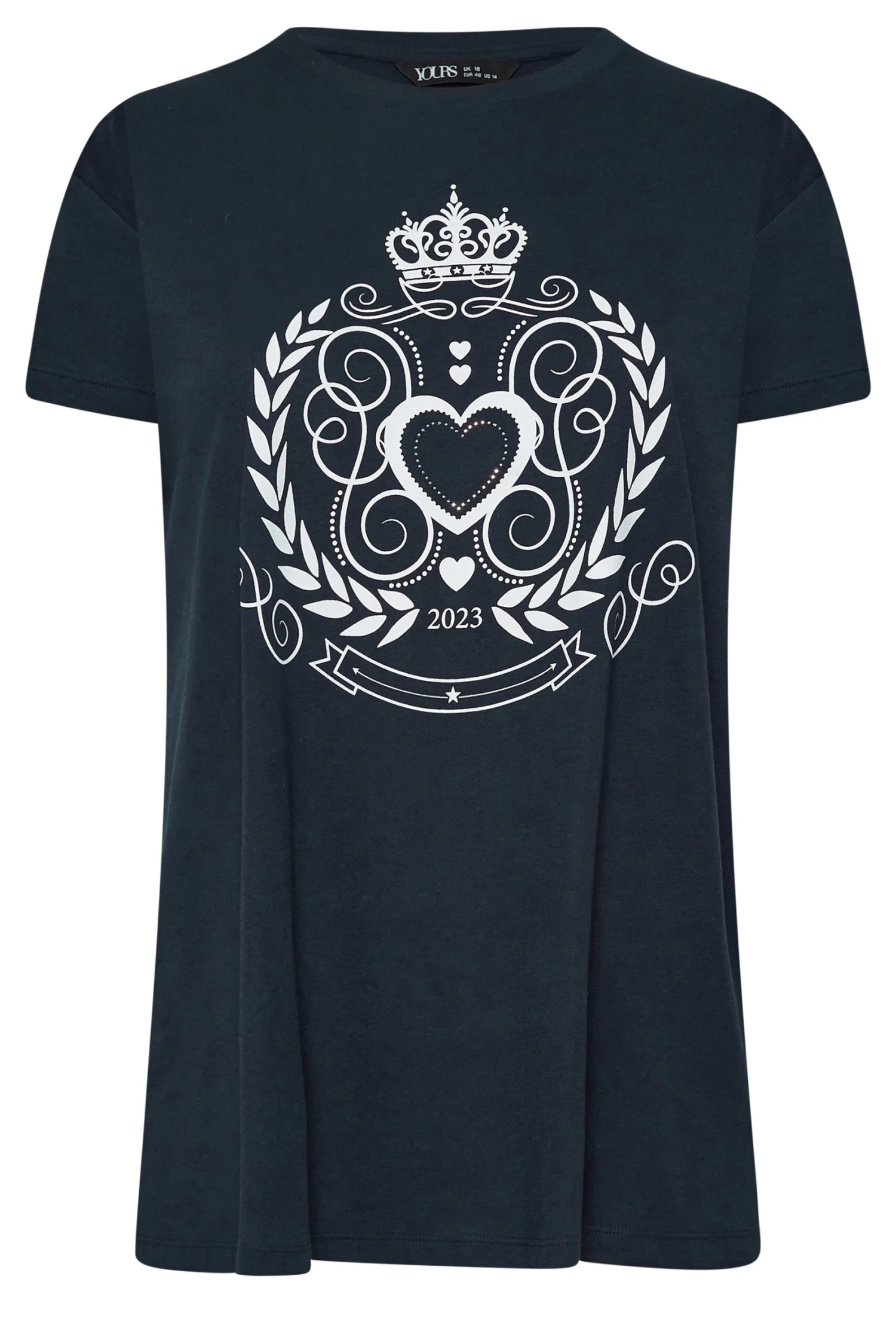 YOURS Curve Navy Blue Crown Print T-Shirt 7 YOURS Curve Navy Blue Crown Print T-Shirt - Image 5