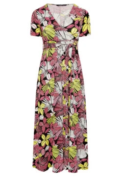 YOURS Curve Black & Pink Leaf Print Maxi Dress -Plus Size Apparel Shop 752f8506 7e5a 4b 302064 X