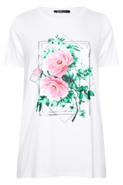 YOURS Curve White Floral Foil Print T-Shirt -Plus Size Apparel Shop 76471b12 e1d9 41 302179 XR