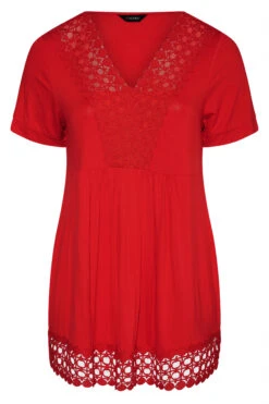 YOURS Curve Red Crochet Detail Peplum Tunic -Plus Size Apparel Shop 76c50177 6f16 44 191901 F