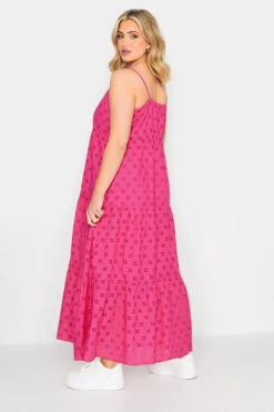YOURS PETITE Curve Hot Pink Broderie Anglaise Strap Maxi Dress -Plus Size Apparel Shop 770817c6 d585 4a 174638 C