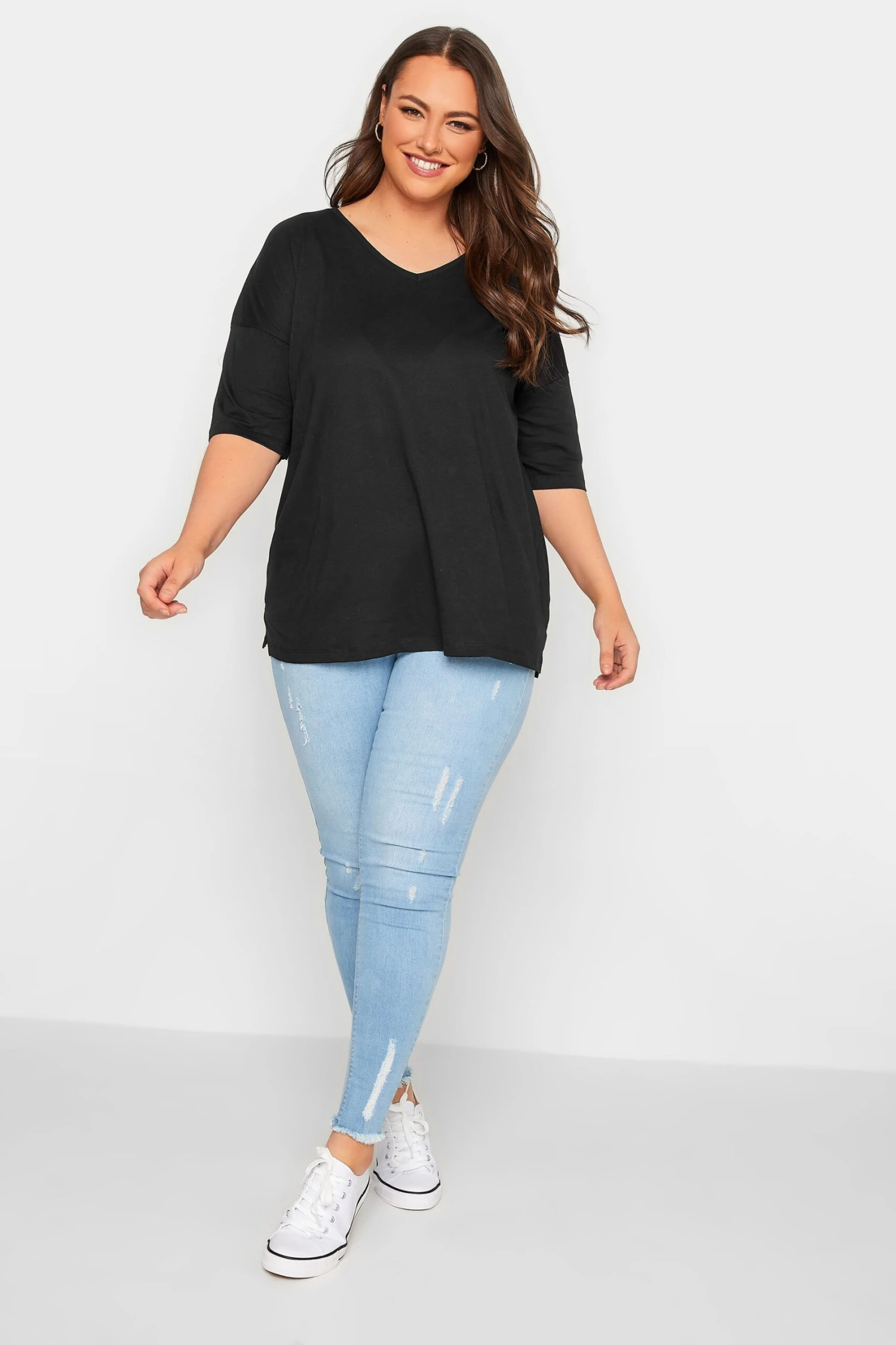 YOURS Curve Black V-Neck T-Shirt 3 YOURS Curve Black V-Neck T-Shirt