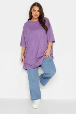 YOURS Curve Purple Acid Wash Tunic T-Shirt