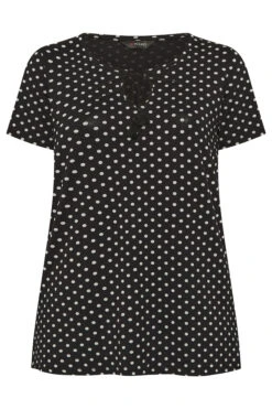 YOURS Curve Black Polka Dot Tassel T-Shirt -Plus Size Apparel Shop 789d7d87 9a33 4d 301165 X