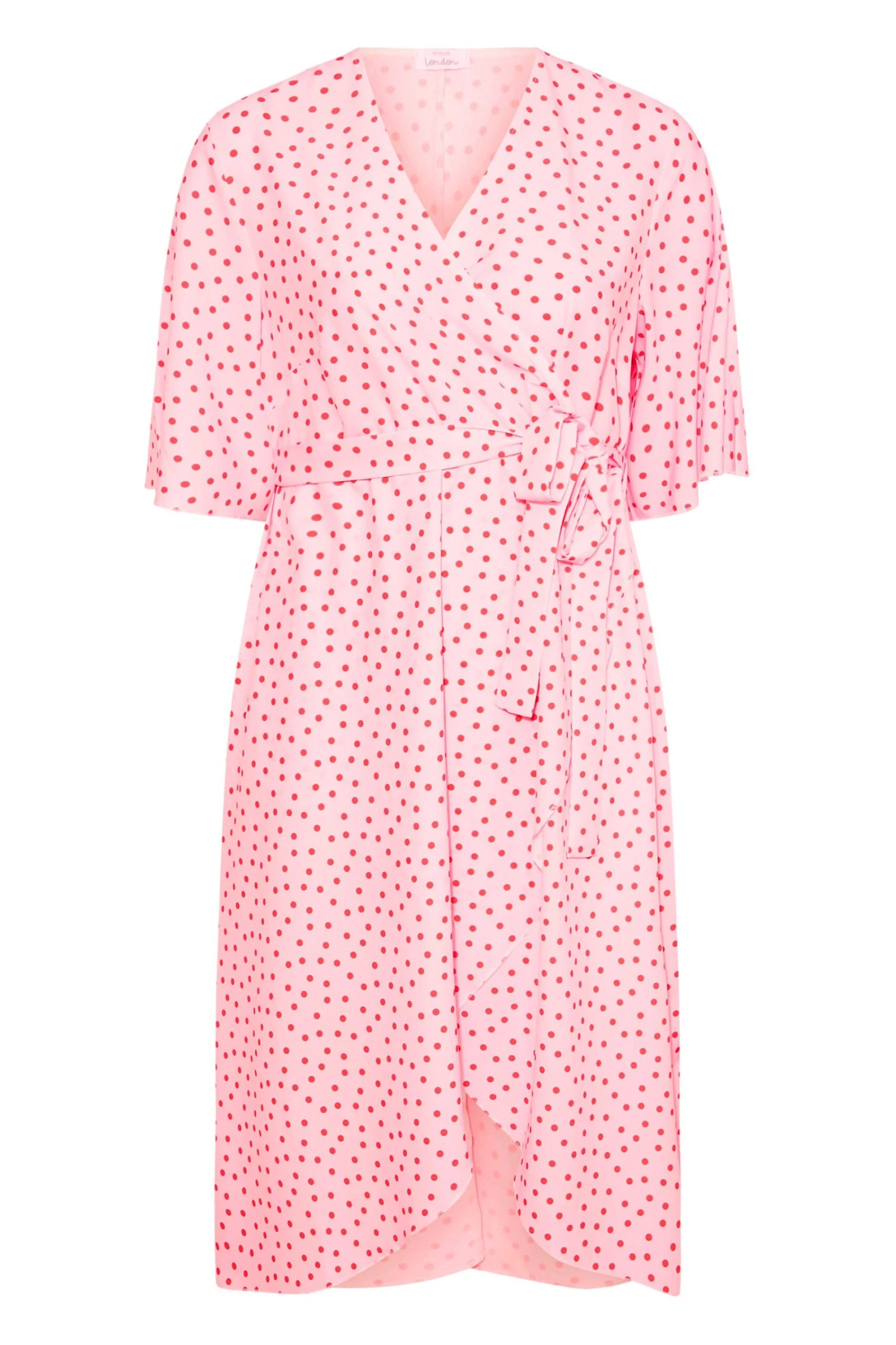 YOURS LONDON Curve Pink Polka Dot Midi Wrap Dress 7 YOURS LONDON Curve Pink Polka Dot Midi Wrap Dress - Image 5