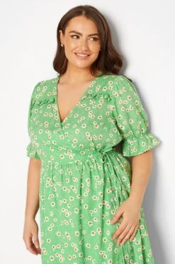 YOURS Curve Green Daisy Print Frill Sleeve Wrap Dress -Plus Size Apparel Shop 7903b786 9024 4f 137159 D