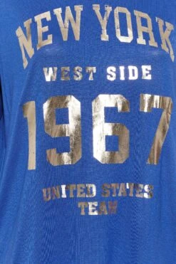 YOURS Curve Cobalt Blue Metallic Varsity T-Shirt -Plus Size Apparel Shop 79a91cf3 1afb 4a 301397 Z