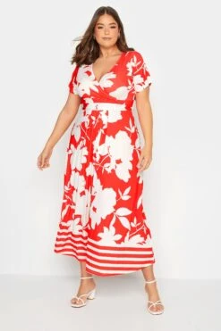 YOURS Curve Red Floral Midaxi Wrap Dress