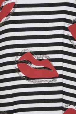 YOURS Curve Black Stripe Lips Printed T-Shirt -Plus Size Apparel Shop 7acb14e0 282b 41 302167 Z