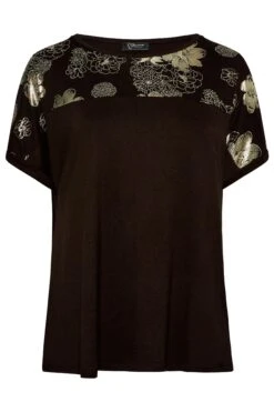 YOURS LUXURY Curve Silver Floral Foil Print Panel Top -Plus Size Apparel Shop 7b25df1a 60bb 49 301648 X