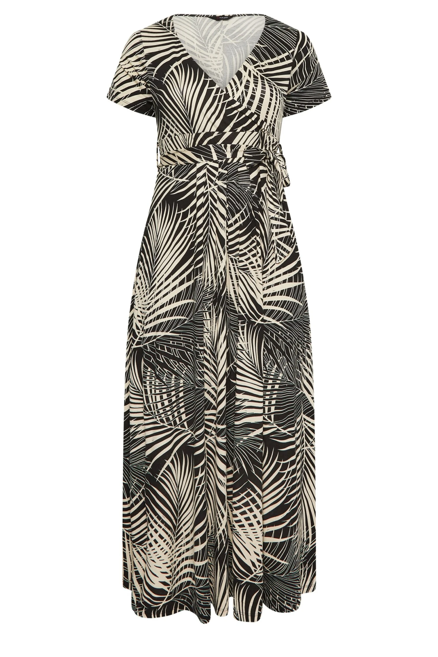 YOURS Curve Black Leaf Print Wrap Dress 7 YOURS Curve Black Leaf Print Wrap Dress - Image 5