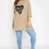YOURS Curve Beige Brown 'Los Angeles' Split Hem Top