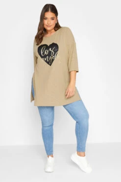 YOURS Curve Beige Brown 'Los Angeles' Split Hem Top