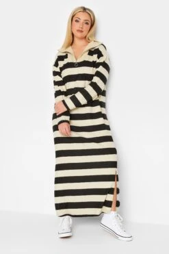 YOURS LUXURY Curve Cream & Black Stripe Soft Touch Jumper Dress