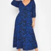 LIMITED COLLECTION Curve Navy Blue Leopard Print Wrap Milkmaid Dress -Plus Size Apparel Shop 7f62f38f 8770 46 214470 A