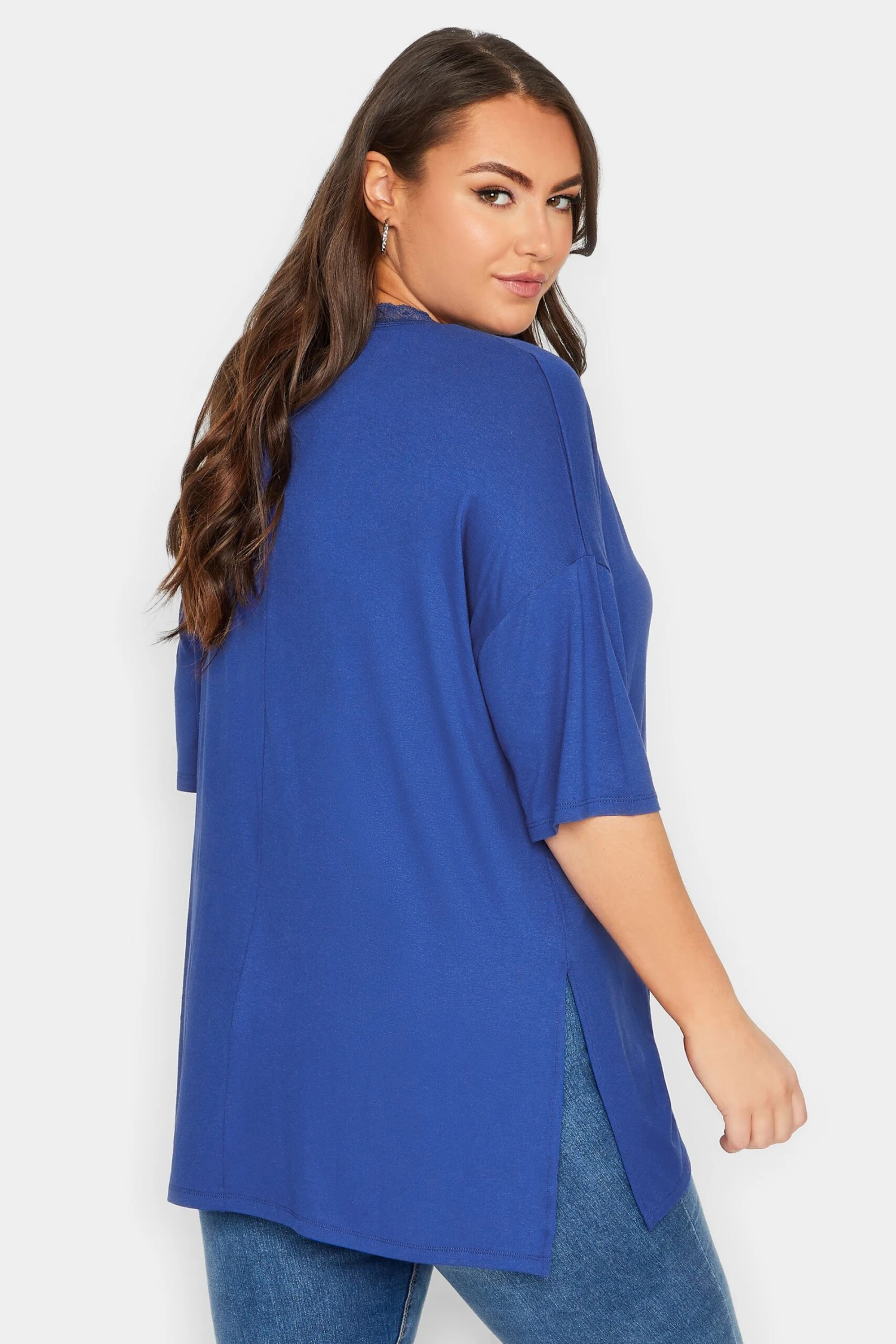 YOURS Curve Cobalt Blue Lace Neck T-Shirt 3 YOURS Curve Cobalt Blue Lace Neck T-Shirt - Image 2