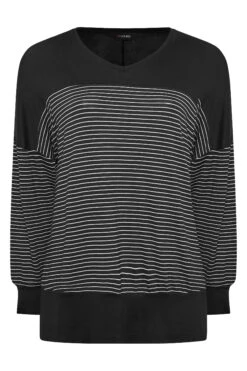 YOURS Curve Black Stripe Colour Block Top -Plus Size Apparel Shop 810a3844 db4c 41 301621 X