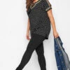 YOURS Curve Black Spot Print Embroidered Tie Neck Top -Plus Size Apparel Shop 821d82da 17bf 42 300538 B