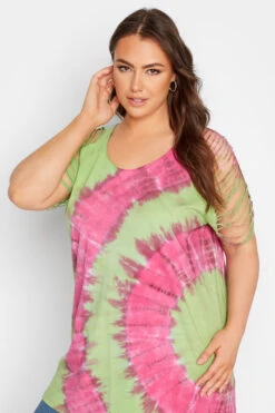 YOURS Curve Green Tie Dye Shredded Shoulder Top -Plus Size Apparel Shop 825d5b99 d8a3 4b 300631 D