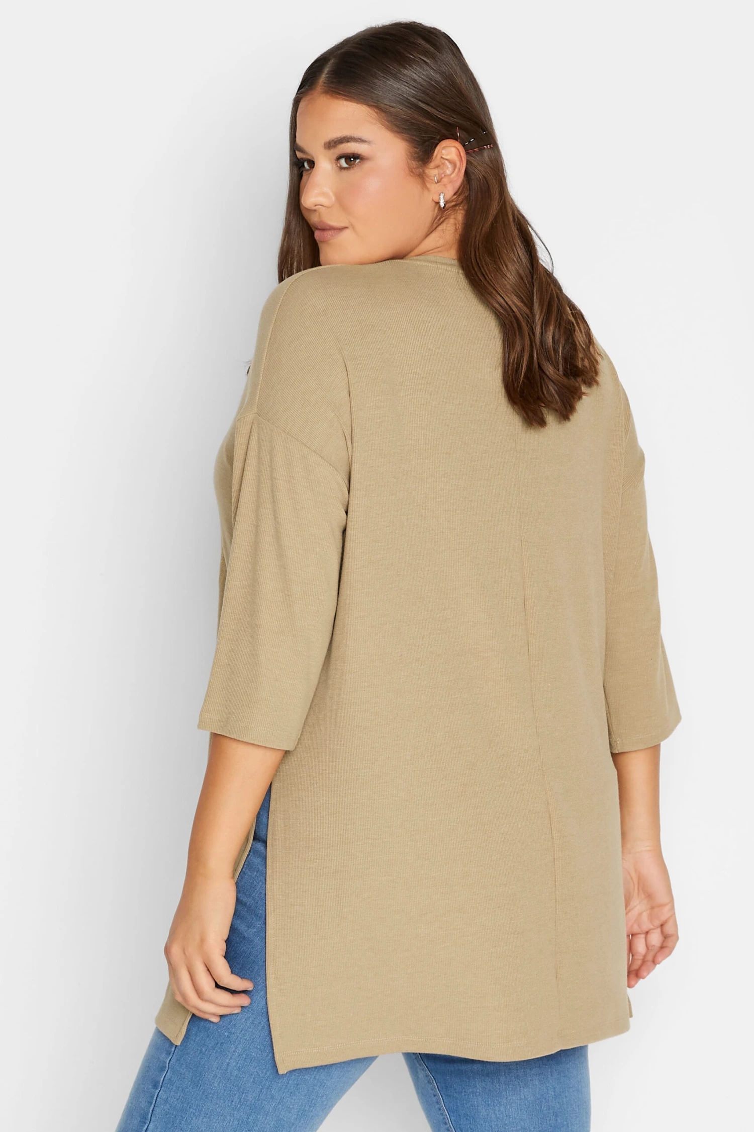 YOURS Curve Beige Brown 'Los Angeles' Split Hem Top 4 YOURS Curve Beige Brown 'Los Angeles' Split Hem Top - Image 2