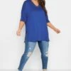 YOURS Curve Cobalt Blue Lace Neck T-Shirt -Plus Size Apparel Shop 85583ed2 59c6 4f 301859 B
