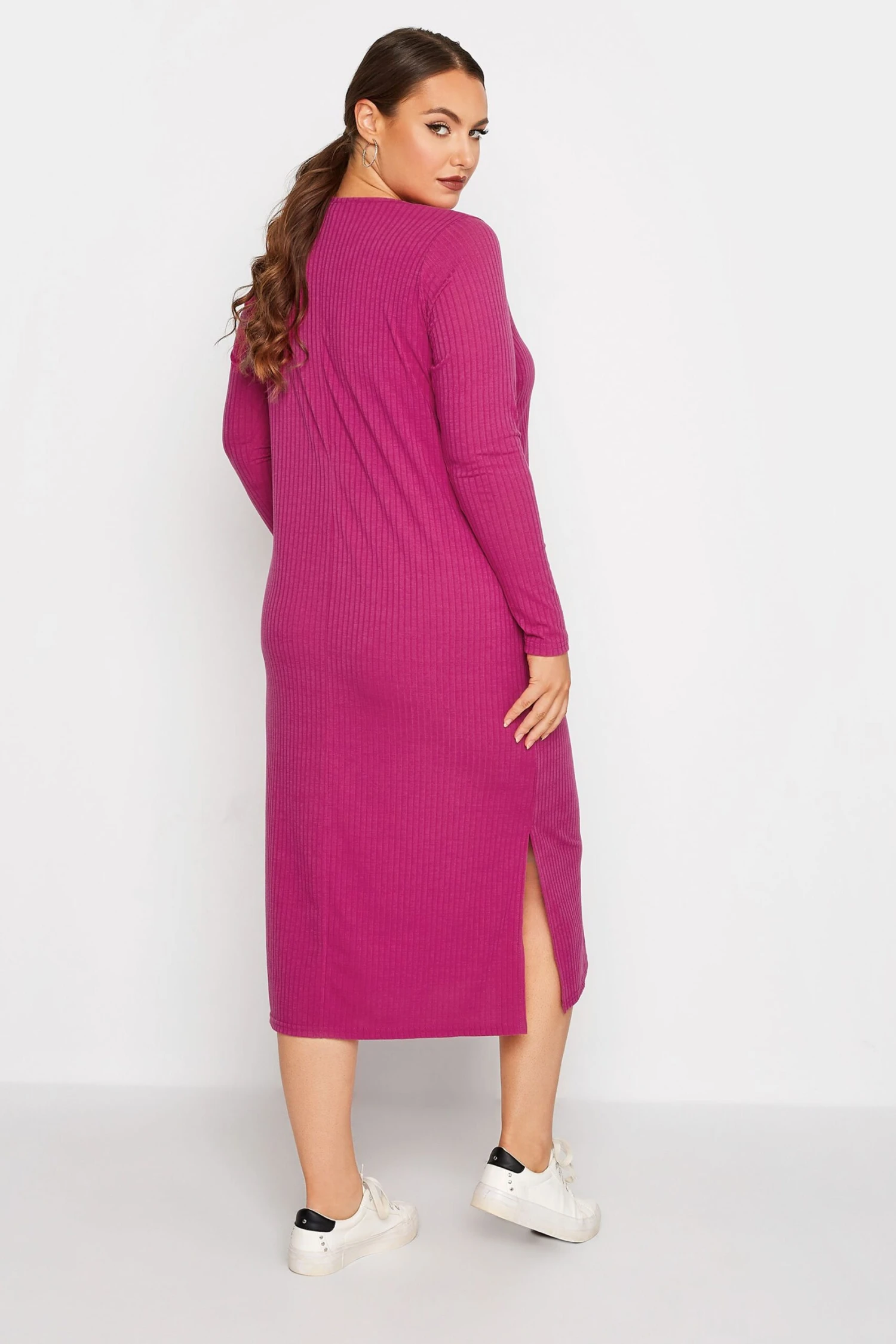LIMITED COLLECTION Curve Pink Ribbed Dress 4 LIMITED COLLECTION Curve Pink Ribbed Dress - Image 2