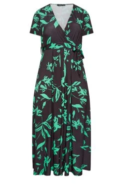 YOURS Curve Green V-Neck Floral Wrap Dress -Plus Size Apparel Shop 85e1c014 cc2f 48 302156 X