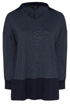 YOURS Curve Blue & Black Stripe Polo Neck Top -Plus Size Apparel Shop 866d0386 8f35 47 301619 X