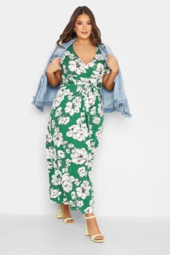 YOURS Curve Green Floral Wrap Dress