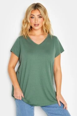 YOURS Curve Sage Green Essential V-Neck T-Shirt -Plus Size Apparel Shop 88d2f35e 644d 4c 320526 A