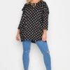 YOURS Curve Black Spot Print Tie Neck Top -Plus Size Apparel Shop 89481e2a 6731 45 300394 B