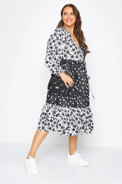 LIMITED COLLECTION Curve Black & White Floral Wrap Dress