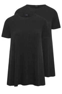 YOURS Curve 2 PACK Black Ribbed Swing Tops -Plus Size Apparel Shop 8a419307 e1a1 47 320952 XS