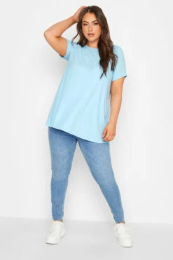 YOURS Curve Light Blue Ribbed T-Shirt