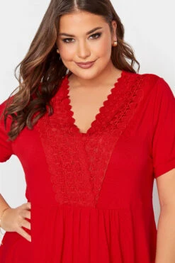 YOURS Curve Red Crochet Detail Peplum Tunic -Plus Size Apparel Shop 8c71a950 02bf 45 191901 D