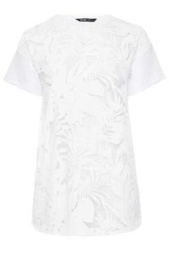 YOURS Curve White Floral Mesh Front T-Shirt -Plus Size Apparel Shop 8c7edf6b 64aa 4a 320829 X