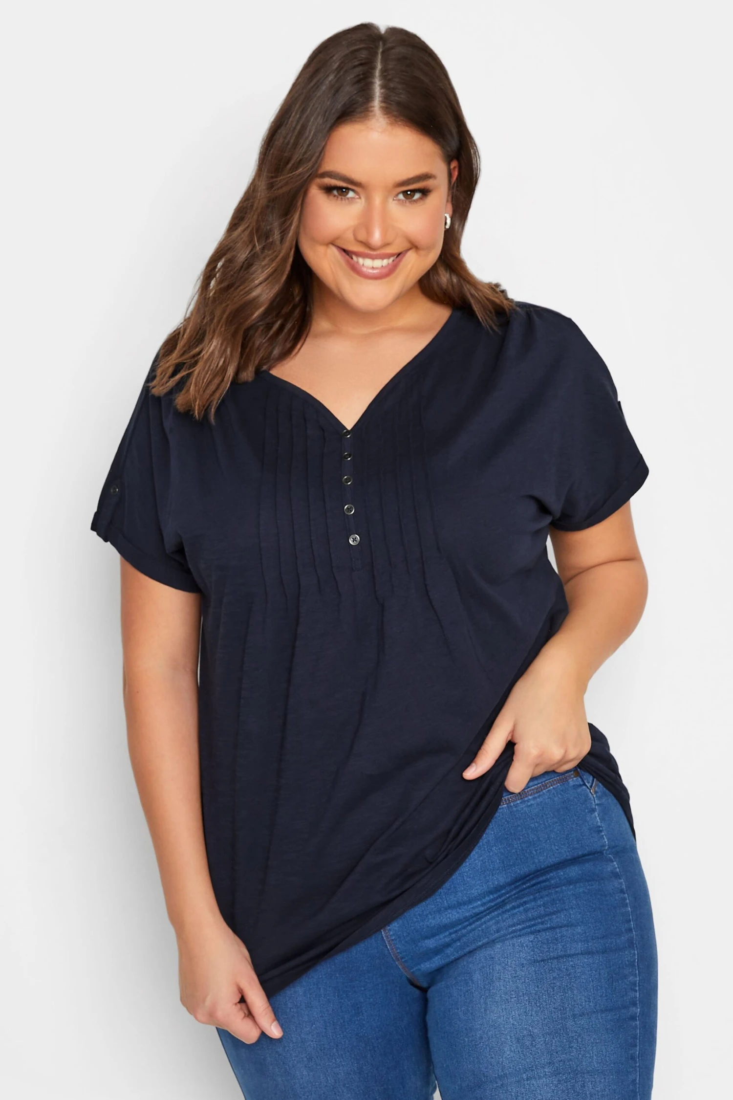 YOURS Curve Navy Blue Henley T-Shirt 3 YOURS Curve Navy Blue Henley T-Shirt