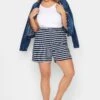 YOURS PETITE Curve Navy Blue Stripe Print Shorts -Plus Size Apparel Shop 8daf6933 e316 41 174465 B