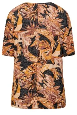 YOURS Curve Orange & Black Leaf Print T-Shirt -Plus Size Apparel Shop 8e942e76 83ba 44 301193 Y