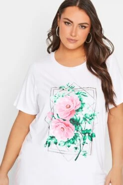 YOURS Curve White Floral Foil Print T-Shirt -Plus Size Apparel Shop 8fa0607e 7c62 45 302179 D