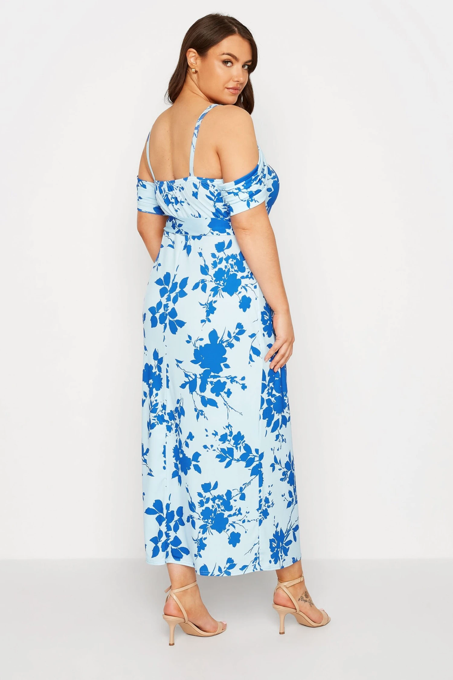 YOURS LONDON Curve Blue Floral Cold Shoulder Maxi Dress 4 YOURS LONDON Curve Blue Floral Cold Shoulder Maxi Dress - Image 2