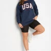 YOURS Curve Navy Blue 'USA' Embroidered Slogan Sweatshirt -Plus Size Apparel Shop 914310b8 bc8f 42 301133 C