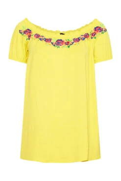 YOURS Curve Yellow Embroidered Bardot Top -Plus Size Apparel Shop 91795a5c a3cb 46 300507 X