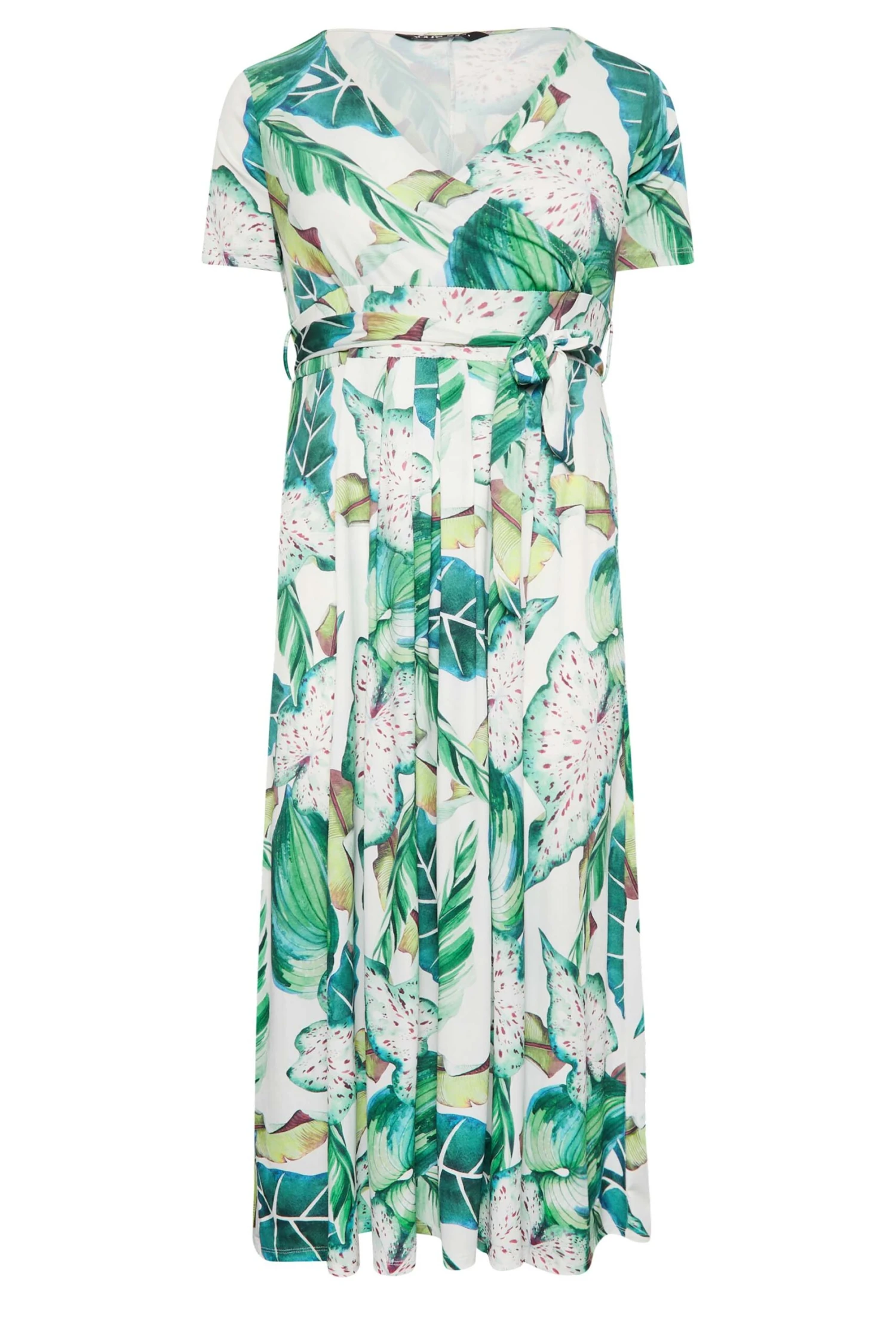 YOURS Curve White Leaf Print Maxi Wrap Dress 7 YOURS Curve White Leaf Print Maxi Wrap Dress - Image 5
