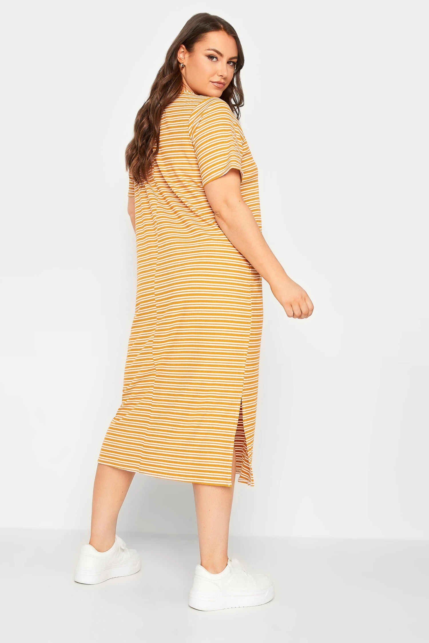 YOURS Curve Orange Stripe Print Maxi T-Shirt Dress 4 YOURS Curve Orange Stripe Print Maxi T-Shirt Dress - Image 2